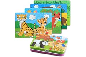 BBLIKE Puzzle, 4 Pack Rompecabezas Puzzle Juguetes Bebes para Niños de Puzzle 1 2 3 4 5 Años Montessori Educativos Regalos 3D Patrón Puzzles Infantiles 3 años con Caja （Panda）