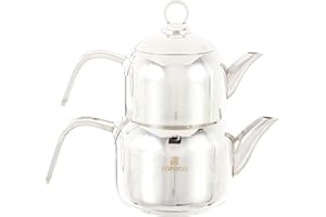 Karaca Manes Mini ensemble de théières en métal - Convient pour théière turque, caydanlik, Demlik, théière turque, thé