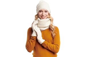 Hilltop Conjunto combinado de invierno compuesto por bufanda, gorro y guantes tejidos a juego, 3 piezas, regalo para mujer