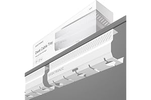Desktronic Cable Duct Desk White Set of 2 - Stainless Steel Cable Management Desk Cable Duct with 5 Cable Cut-Outs - Easy to Install Cable Organiser - Cable Holder
