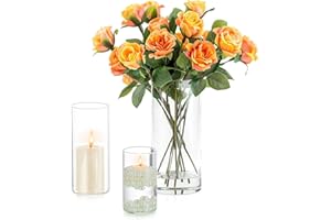 Inweder Jarrones de Cristal Decorativos Modernos - Juego de 3 Floreros Cilíndricos Transparentes Portavela Huracán Portavelas Cristal para Velas de Pilar Velas Flotantes Centros de Mesa para Bodas