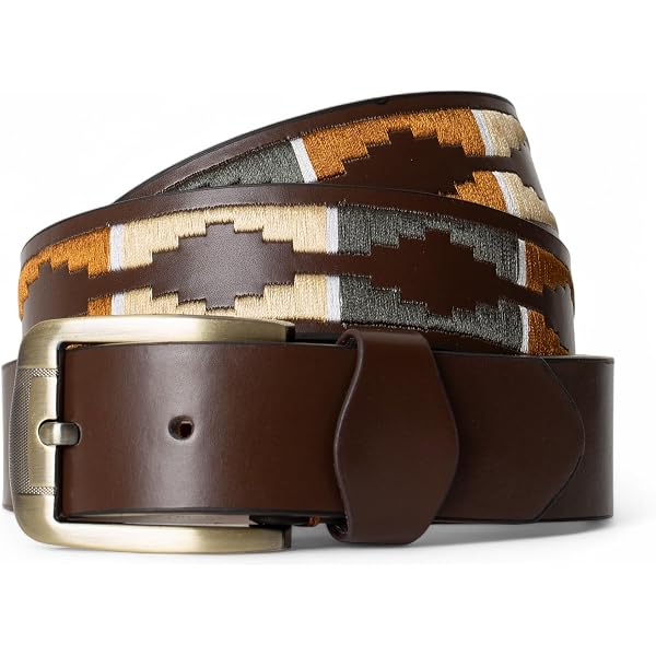 6287 Skinny Mens Womens Unisex Brown Leather Embroidered Polo Belt (90 Cm / Carlos Diaz Skinny Mens Womens Unisex Brown Leather  main image 3