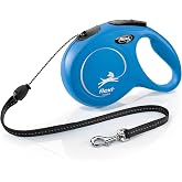 Flexi New Classic 8 m İp Medium Mavi Otomatik K&ouml;pek Tasması | Tek elle acil fren, durdur ve git d&uuml;ğmesi, ergonomik yumuşak sa