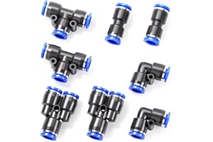 TAILONZ PNEUMATIC 6mm OD Push to Connect Fittings Pneumatic Fittings Kit 2 Spliters+2 Elbows+2 tee+2 Straight (8 pcs)