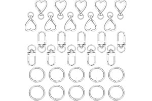 HINGTAI Juego de 30 cierres para llaveros, ganchos para llaveros con forma de corazón, anillos de resorte, cierres de langosta con cierre giratorio, aros metálicos para llaves, etiquetas de identificación