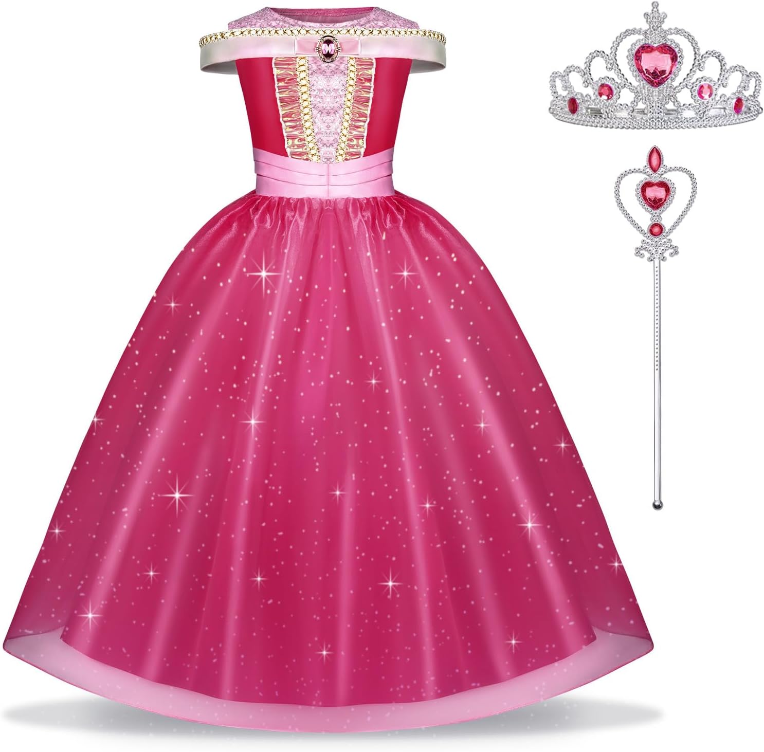 URAQT Disfraz Princesa Niña con Varita Mágica y Corona, Traje Cosplay para Halloween y Cumpleaños, Princesa Durmiente