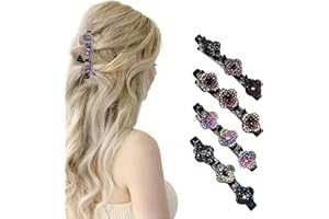 Hanaoops 4Pcs Braided Hair Clips for Women Multi Clip Hair Barrette Sparkling Crystal Stone Hairpin with Rhinestone and Pearl Duckbill Clips Hair Accessories for Styling Sectioning (A)