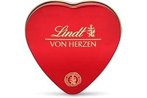 ‎LINDT Lindt Schokolade von Herzen | 30 g | 6 Pralinés in den Sorten Marc de Champagne, Coeur à l'Orange, Vollmilch mit Krokant, Orange Marzipan in schöner Herzdose | Pralinengeschenk | Schokoladengeschenk