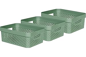 Curver Infinity Dots Set of 3 100% Recycled Medium Storage Baskets 11 Litres - Green