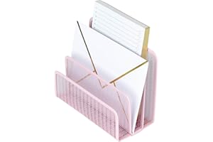 BLU MONACO Metal Mesh Letter Sorter in Pink - Mail Organiser with 3 Compartments for Desk, Office & Home - Space Saving Vertical Mail Holder for Envelopes, Documents and Files