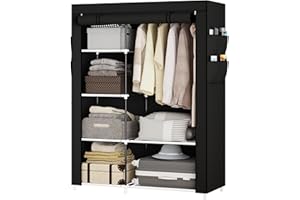 OPPAIYA Canvas Wardrobe for Bedroom, Fabric wardrobes carries five storage boxes, one hanging rail and four side pockets, 105 x 45 x 165 cm, Pop up wardrobe, Great temporary wardrobe for bedroom