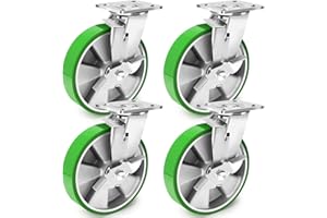 Humagineer Industrielle Lenkrollen Schwerlast mit Bremse, 200mm Aluminiumkern PU Schwerlastrollen Tragkraft 2700KG, Hohe Härte Laufrollen, Leise und Korrosionsbeständig Rollen für Möbel und Geräte