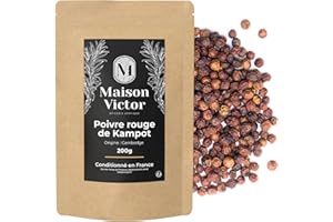 Poivre de Kampot rouge 100g - Maison Victor : grains entiers de qualité supérieure, saveur intense et notes fruitées, récolté à la main au Cambodge