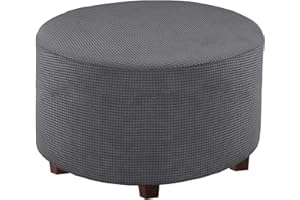 JHLD Rotonda Copri Pouf Elasticizzato, Addensato Jacquard Spandex Copertura Dell'Ottomano Rimovibile Copri Pedaliera per Soggiorno-Grigio B-Large