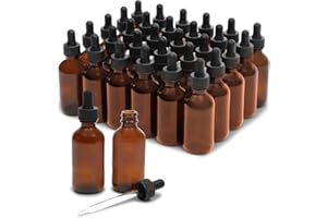 JUVALE Bottiglie di Vetro Ambrato con Pipetta e 6 Imbuti, Confezione da 30 Bottiglie con Contagocce, Ricaricabili per Oli Essenziali, Aromaterapia, 36 Pezzi in Totale, 60 ml Ciascuna