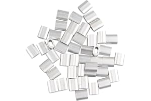 Futheda 50pcs Aluminum Crimping Loop Sleeve Clips Oval Shaped for 3.0mm Cable Wire Rope Silver Tone