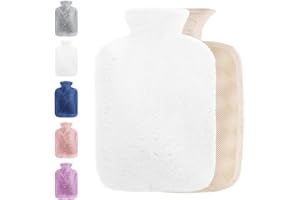 Cooyou Bouillotte avec Housse Polaire, 2L Anti-fuite Bouillotte eau Chaude, Bouteille d'eau Chaude pour Soulagement de la Douleur, Dos, Cou et Épaules, Blanc