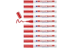 edding 750 paint marker - red - 10 pens - round tip 2-4 mm - paint marker for marking and labelling metal, glass, rocks or plastic - heat-resistant, permanent, smudge-proof and waterproof