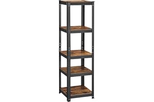 SONGMICS Étagère de Rangement à 5 Niveaux, 37 x 37 x 150 cm, Capacité 400 kg, Planches Réglables, Style Industriel, pour Cuisine, Salon, Marron Rustique et Noir GLR037B01