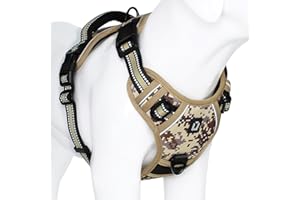 WALDSEEMÜLLER No Pull Dog Harness, [Release on Neck] Reflective Adjustable No Choke Pet Vest with Front & Back 2 Leash Attachments, Soft Control Training Handle for Small Medium Large Dogs