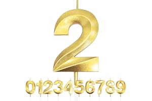 MAKOTO NOBU Number 2 Birthday Candles, 3D Design Gold Glitter Number Candles, 2nd Birthday Candle, Happy Birthday Cake Topper Decorations, Cake Candle for Birthday Party, Wedding Anniversary -1pc