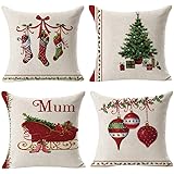 Gspirit Retro Natale 4 Pack Cuscini per divani Decorativo Cotone Biancheria Cuscino copricuscini Divano Caso Federa per Cusci