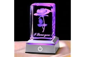 ‎YANFEYHA YANFEYHA 3D Rose Kristall Multicolor Nachtlicht,Ich liebe dich Deko Lampe,Perfekte Valentinstag Geschenkideen für Mein Freundin Ehefrau Mama,Weihnachtstag Jubiläum Geburtstagsgeschenke für sie