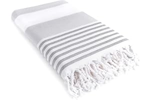 LAYNENBURG Serviette de Plage en éponge avec Franges - 100% Coton - Serviette de fouta hammam XXL 95x180 cm - Oeko-TEX 100 - Peshtemal Grande - Serviette de Sauna & Drap de Bain (Gris)