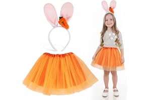 CAPANEUS Costume da Coniglio Bambina Arancione Rosa,Travestimento Costumi Coniglio Ragazze，Tutu Gonna Coniglietto Orecchie,Kit Costume da Animale per Pasqua Carnevale Halloween Party Cosplay
