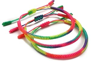 LUCKY BUDDHIST - 3 braccialetti portafortuna tibetani + regalo buddista! - Fatto a mano. Regolabile al polso. Per uomini e donne. Braccialetti dell'amicizia realizzati in tessuto intrecciato