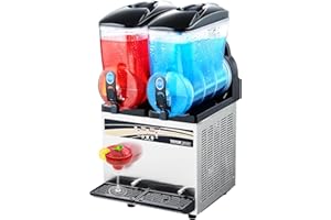 VEVOR Macchina per Bevande Ghiacciate Commerciale, Macchina per Bevande Fredde 15 Litri x 2 Drink Frullati Margarita in Acciaio Inox, Frullatore per Slush per Feste Ristoranti, Caffetterie, Bar