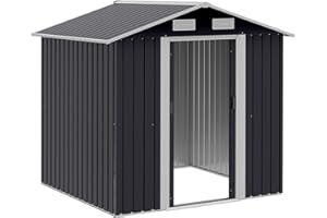 Outsunny Gerätehaus Metall Gartenhaus mit 2 Schiebetüren 2,6 m² Geräteschuppen verzinkter Stahl Schwarz 195,5 x 153 x 188 cm