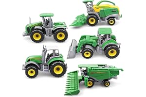 victob 5 Pack Diecast Farm Tractor Toys - Mini Farm Vehicle Set with Combine Harvester, Forage Harvester and Trucks - Alloy with plastic parts Tractors - Christmas Birthday Gifts & Party Favors