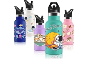 VIKASTAR Vikaster Botella agua Acero Inoxidable, con Tapade Popote y asa, Botella Agua Niños, Sin BPA, 350ml, Botella Termica Reutilizable, para Adultos, Niños, Escuela, Ciclismo, Gym, Deportiva