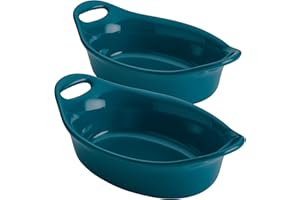 Rachael Ray 47853 2-Piece Au Gratin Set Stoneware, Ceramic, Teal