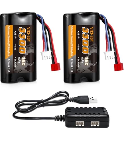 Pack De 2 Baterías Li-ion 3000mAh 7.4V Con Cargador Y Conectores T Y XH-3P – Alta Capacidad Para Coches RC, Drones, Barcos Y Robots, Con Protección De Seguridad