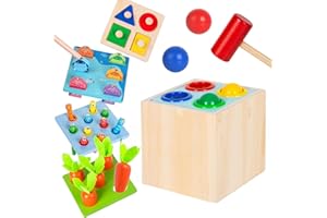 Yellcetoy Giochi Bambini 1 Anno,Giochi Montessori 5 in 1 Giochi Legno Bambini Giocattoli Bambino Giochi per Bambini Giochi Educativi Giochi Neonato Bambina Bambino Bimbo Regalo Bambino 1 2 3 4 5 Anni