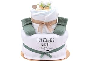 ‎TREND MAMA KEIN STREICHELZOO Trend Mama | Windeltorte | Nature Design green | Spruch wählbar | Lätzchen, Kuschelsocken |Geschenk Geburt (Design Ich schreie nicht, ich bestelle Essen)