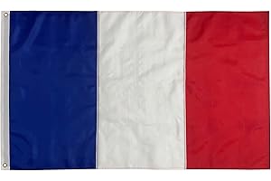 Qanmua Drapeau Français 90cmx150cm, Nylon 210D Drapeau France avec 2 œillets en Laiton, Premium Cent pour cent Recyclé Pour l'extérieur et l'intérieur, Résistants aux Intempéries, Couleurs Vives
