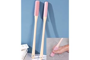 JEJA Spazzola Piedi Doccia con Manico Lungo in Silicone, Spazzola per la pulizia delle unghie, Lava Piedi per Anziani, Pulisci Piedi per Disabili, Set di 2 pezzi, Rosa