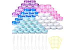 LOOHAOC 100 Tarros de Crema Vacíos de 3g/3ml con Tapa de Rosca,Pequeños Tarros de Muestra,Botella de Viaje,Recipiente para Muestras Líquidas,Crema en Polvo (Tapas Coloridas)