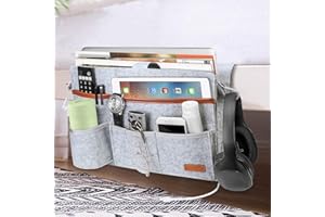 SIMBOOM Bedside Organizer Bag, Felt Bedside Caddy Hanging Storage Bag for Bunk Bed, Holds TV Remote Control, Phones, Magazines, Tablets, Accessories - Grey