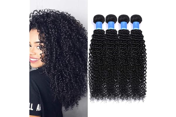 RICHAIR - Tissage Bresilien Boucle 22 Pouces(55.88cm),Tissages Cheveux Humain Lot 4 Pieces,Meches Bresiliennes Naturel Noir 50g/pc(total 200g)