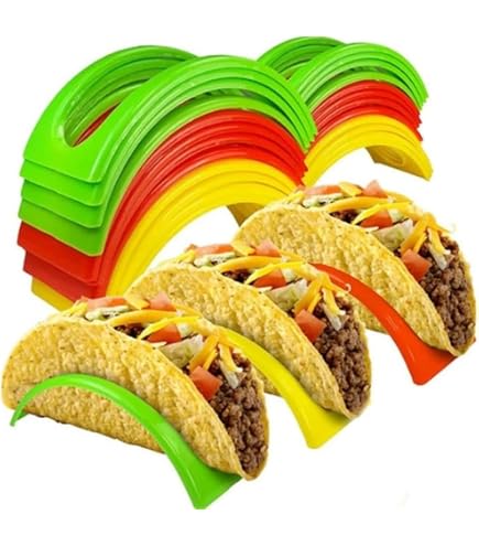 4 Pièces Support à Tacos, Porte Tacos, Support à Tacos en Acier Inoxydable avec Poignées, pour Contenir des Tacos des Sandwichs, des Hot Dogs et des Crêpes, Passe au four et Micro
