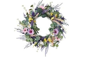 CCUUHJ 40CM Peony Spring Wreaths for Front Door Outside Artificial Pink Rose,Blue Berry,Green Leaves Summer Wreaths Full Handmade for Farmhouse Wall Window Decor (Purple)