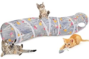 Hedgeink Peekaboo Tunnel pour chat en forme de S avec jouets pour chats d'intérieur - Tubes de jeu pliables pour cochon d'Inde, furet, hamster, lapin, chaton, forêt grise