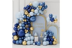 FLETORIN Decorazioni Compleanno 108 Pezzi, Arco Palloncini Oro Blu, Taglie 18 12 10 5 pollici Palloncini Arco Kit Per Feste Compleanno, Baby Shower, Matrimonio, Laurea, Battesimo Bambino Addobbi