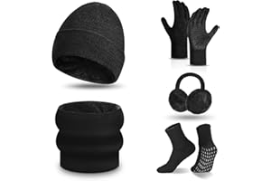 Wisolt Set Winter Warm Knitted Beanie Hat Scarf Touch Screen Gloves Set