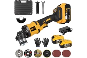 Dibaful 1500W Meuleuse d'angle Sans Fil 21V Meuleuse d'Angle avec 2 * 5000mAh Batterie 30000rpm Moteur Brushless Disqueuse Sans Fil 125 mm Disques de Coupe Pour Découper Polir et Poncer