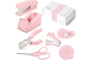 ‎GTOTD GTOTd Pink Rosa Desk Accessories Kit enthält Desktop Hefter, Hefter entfernen, Locher, Klebebandspender, Edelstahlschere, kleines Teleskopmesser und Bandmaß